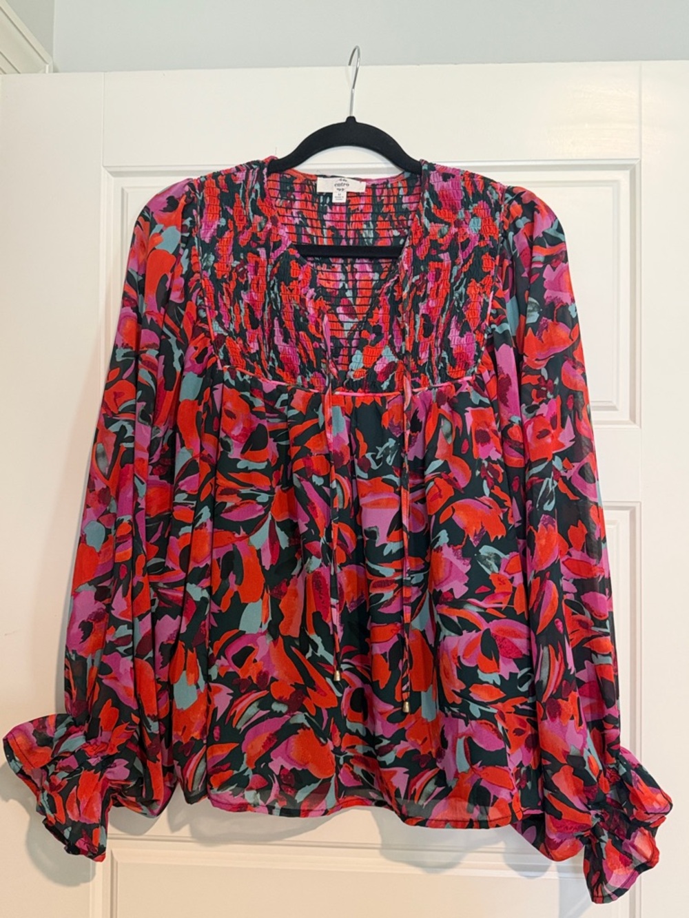 Entro Vibrant Floral Smocked Blouse - Pink & Red